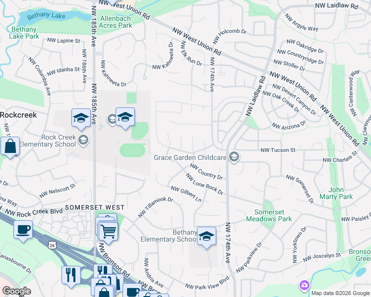 map of restaurants, bars, coffee shops, grocery stores, and more near 17715 Northwest Anastasia Drive in Portland