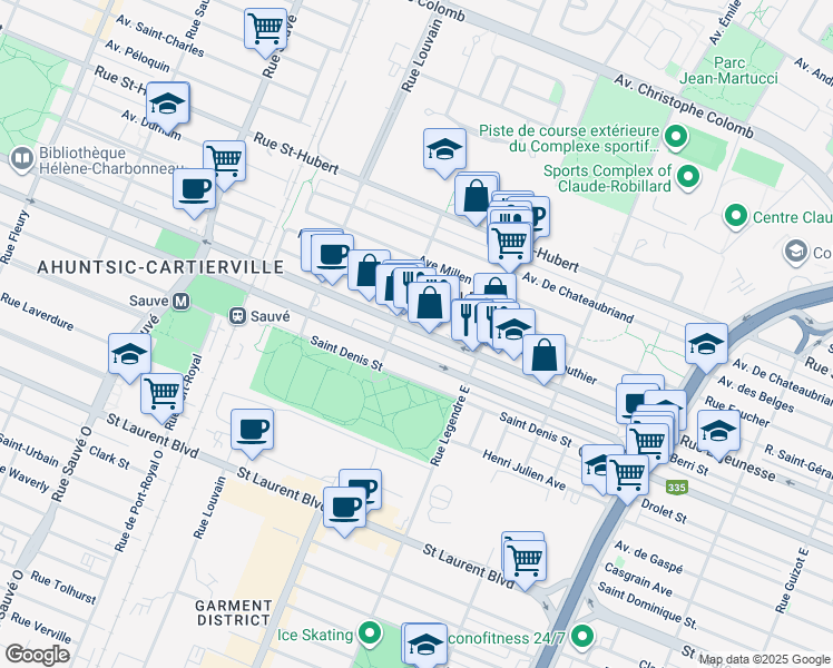 map of restaurants, bars, coffee shops, grocery stores, and more near 9236 Rue Lajeunesse in Montréal
