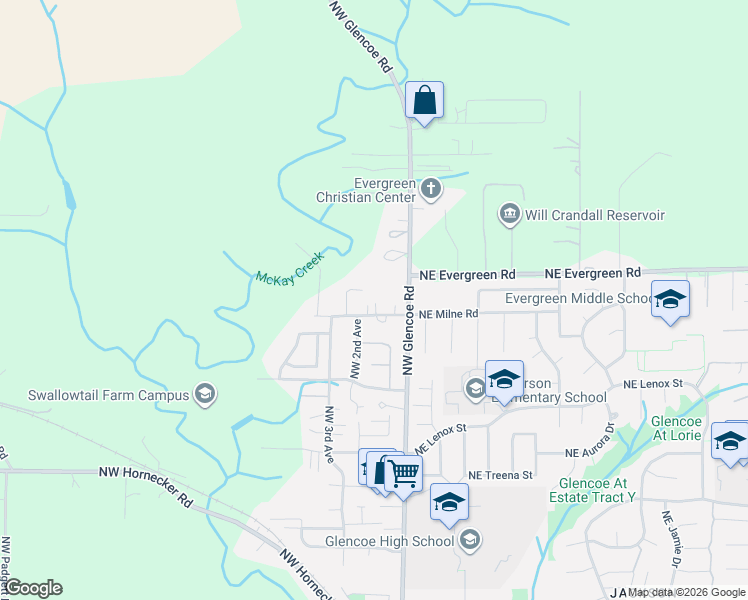 map of restaurants, bars, coffee shops, grocery stores, and more near 235 Northwest Milne Street in Hillsboro