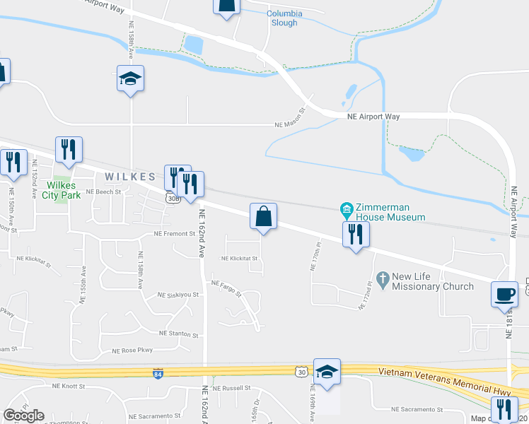 map of restaurants, bars, coffee shops, grocery stores, and more near 16531 Northeast Sandy Boulevard in Portland