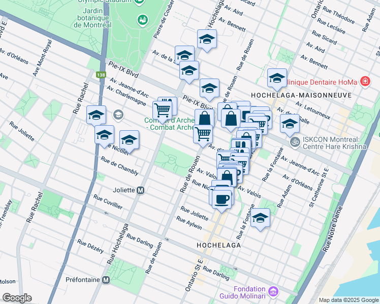 map of restaurants, bars, coffee shops, grocery stores, and more near 2286 Avenue Bourbonnière in Montréal