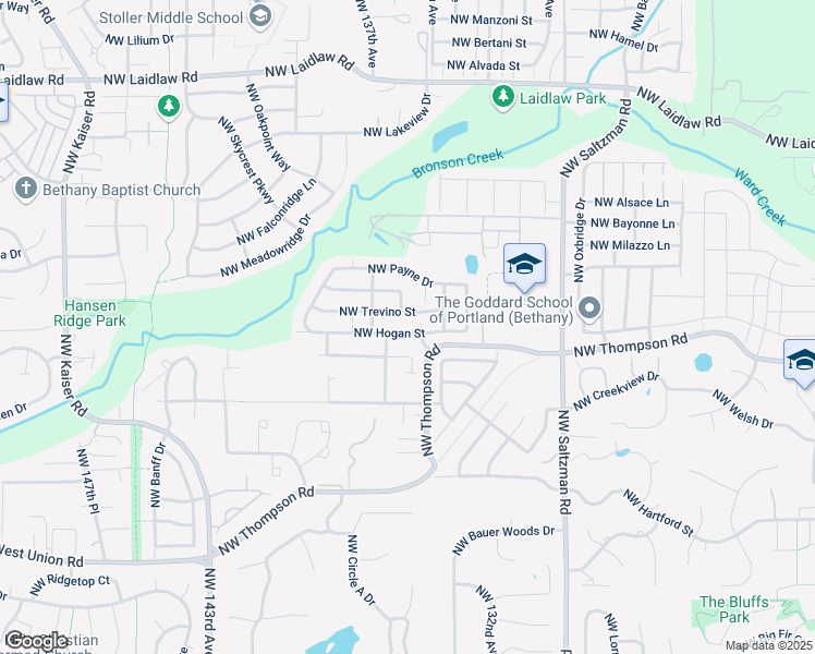 map of restaurants, bars, coffee shops, grocery stores, and more near 13605 Northwest Hogan Street in Portland