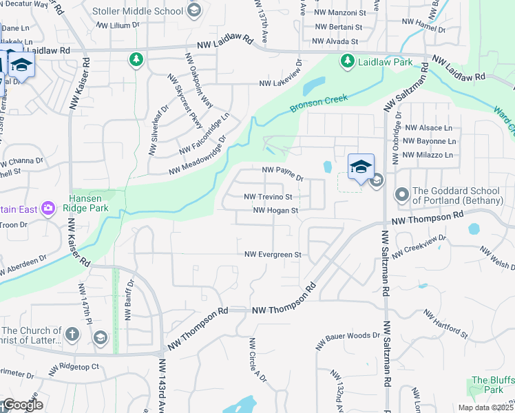 map of restaurants, bars, coffee shops, grocery stores, and more near 13751 Northwest Hogan Street in Portland