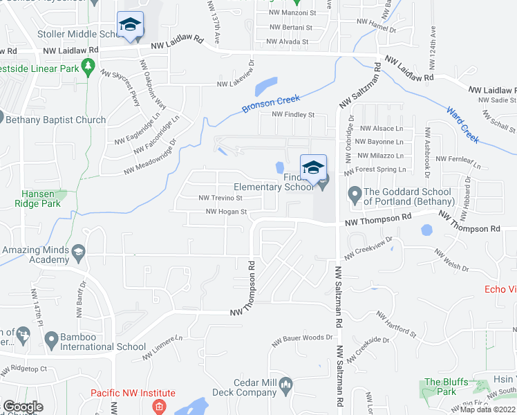 map of restaurants, bars, coffee shops, grocery stores, and more near 4049 Northwest 134th Terrace in Portland