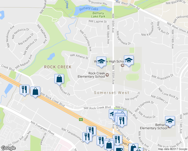 map of restaurants, bars, coffee shops, grocery stores, and more near 4175 Northwest Carlton Court in Portland