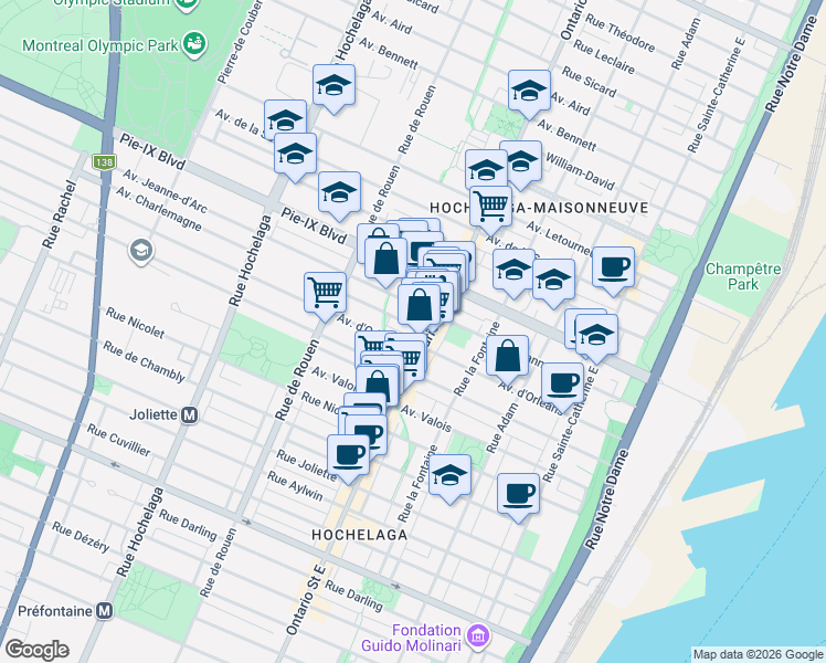 map of restaurants, bars, coffee shops, grocery stores, and more near 2018 Avenue Charlemagne in Montrã©Al