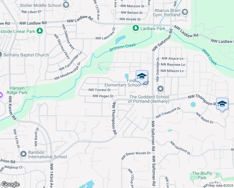 map of restaurants, bars, coffee shops, grocery stores, and more near 4049 Northwest 134th Terrace in Portland