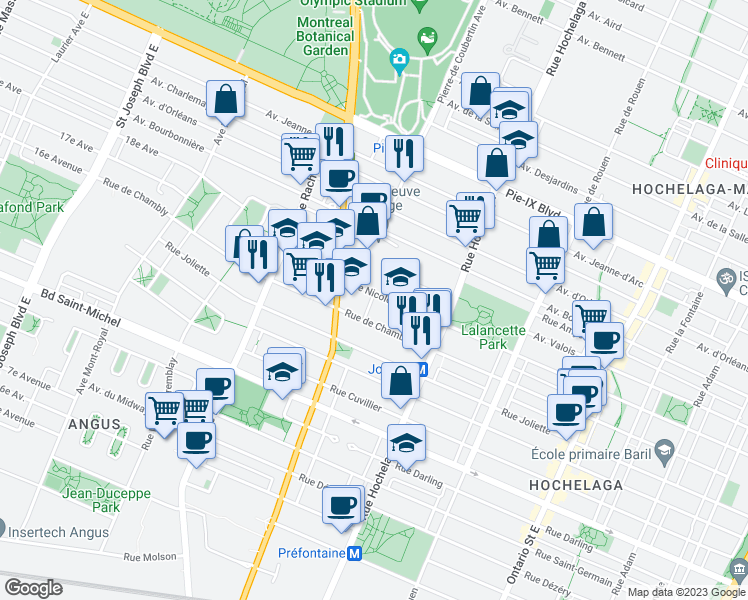 map of restaurants, bars, coffee shops, grocery stores, and more near 2650 Rue Nicolet in Montréal