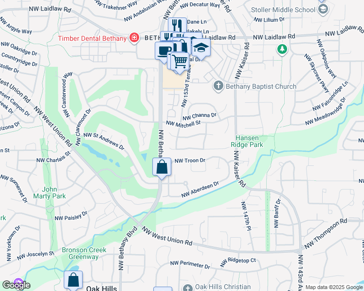 map of restaurants, bars, coffee shops, grocery stores, and more near 15283 Northwest Eugene Lane in Portland