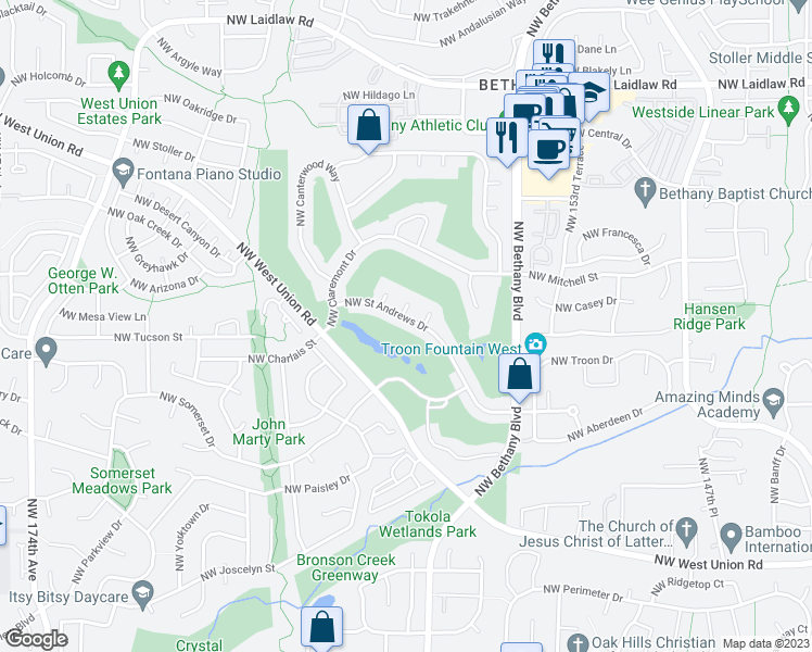 map of restaurants, bars, coffee shops, grocery stores, and more near 15932 Northwest Saint Andrews Drive in Portland