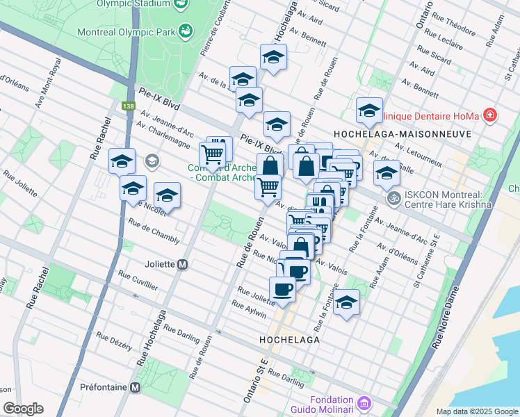 map of restaurants, bars, coffee shops, grocery stores, and more near in Montreal