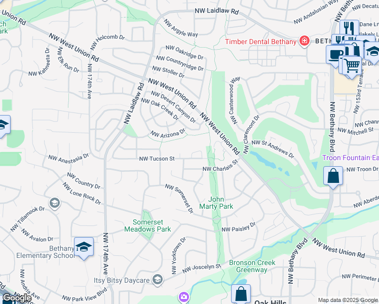 map of restaurants, bars, coffee shops, grocery stores, and more near 16650 Northwest Talkingstick Way in Beaverton