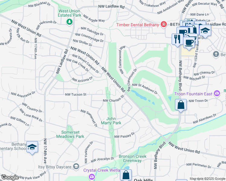 map of restaurants, bars, coffee shops, grocery stores, and more near 16360 Northwest Avamere Court in Portland