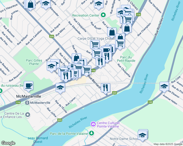 map of restaurants, bars, coffee shops, grocery stores, and more near 15 Boulevard Sir-Wilfrid-Laurier in Beloeil