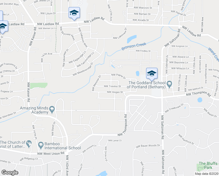 map of restaurants, bars, coffee shops, grocery stores, and more near 13722 Northwest Trevino Street in Portland