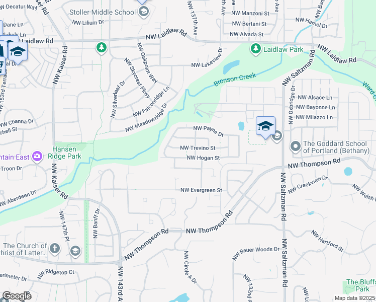 map of restaurants, bars, coffee shops, grocery stores, and more near 13751 Northwest Hogan Street in Portland