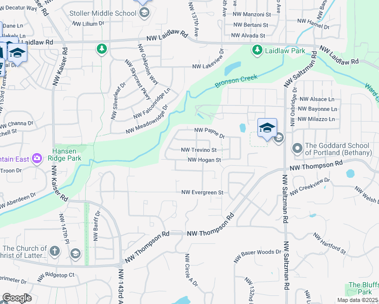 map of restaurants, bars, coffee shops, grocery stores, and more near 13751 Northwest Hogan Street in Portland