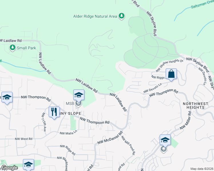 map of restaurants, bars, coffee shops, grocery stores, and more near 10680 Northwest Laidlaw Road in Portland