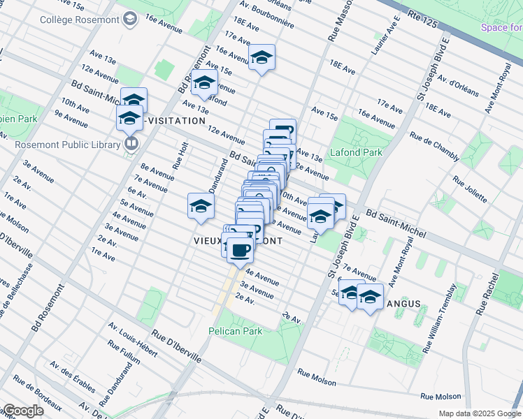 map of restaurants, bars, coffee shops, grocery stores, and more near in Montréal
