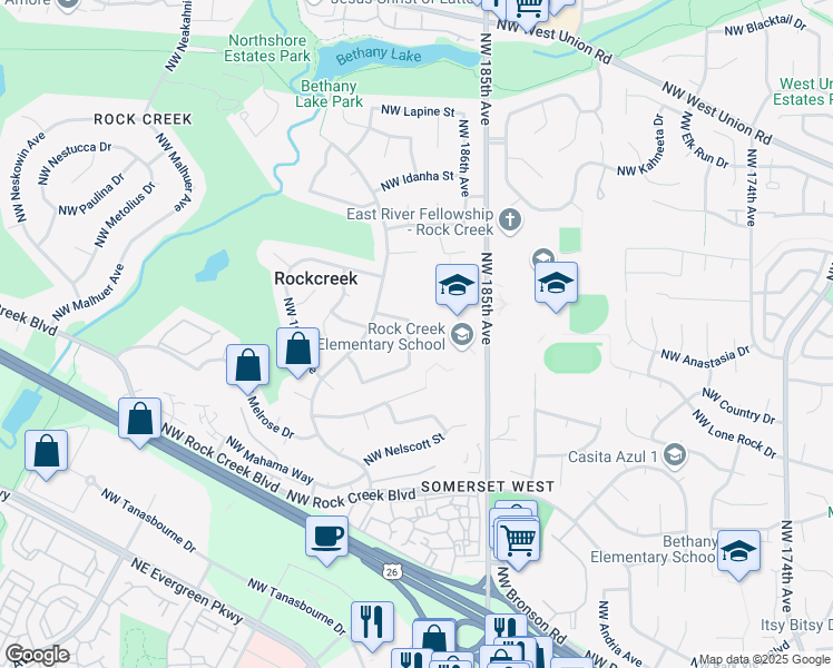 map of restaurants, bars, coffee shops, grocery stores, and more near 4175 Northwest Carlton Court in Portland