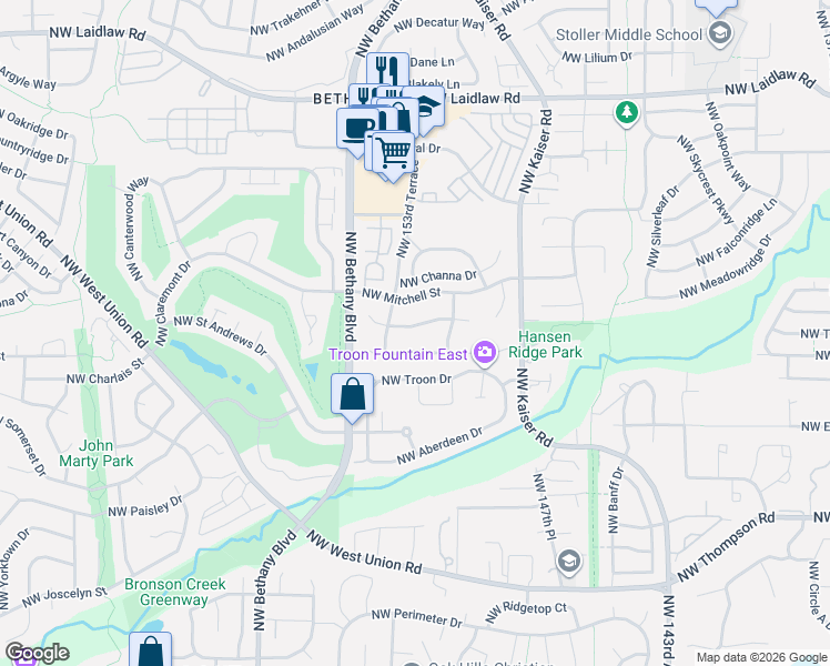 map of restaurants, bars, coffee shops, grocery stores, and more near 15262 Northwest Casey Drive in Portland