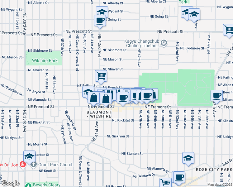 map of restaurants, bars, coffee shops, grocery stores, and more near 3547 Northeast 45th Avenue in Portland