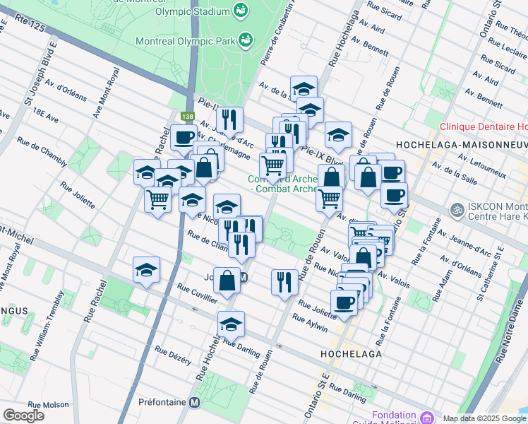 map of restaurants, bars, coffee shops, grocery stores, and more near 3833 Rue Hochelaga in Montréal