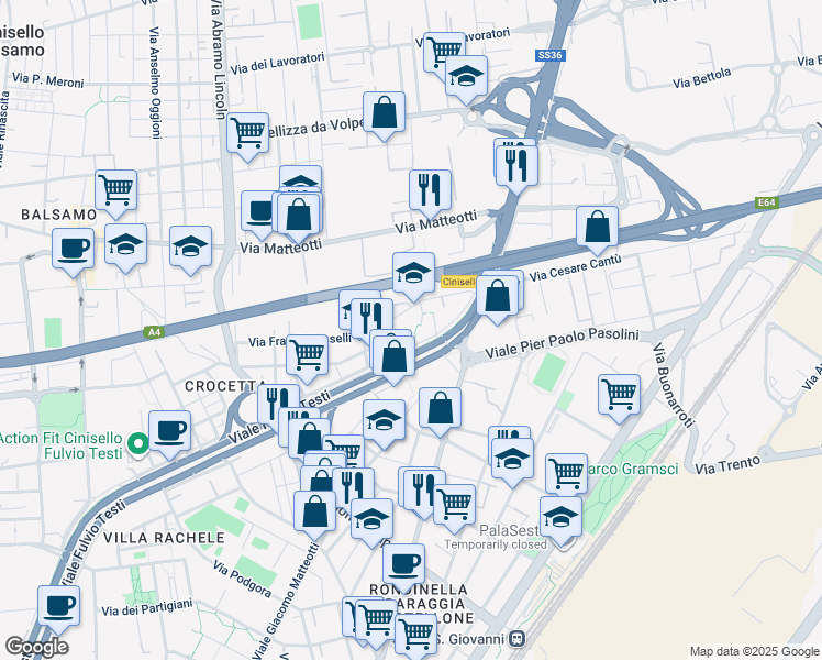 map of restaurants, bars, coffee shops, grocery stores, and more near 234 Viale Fulvio Testi in Milano