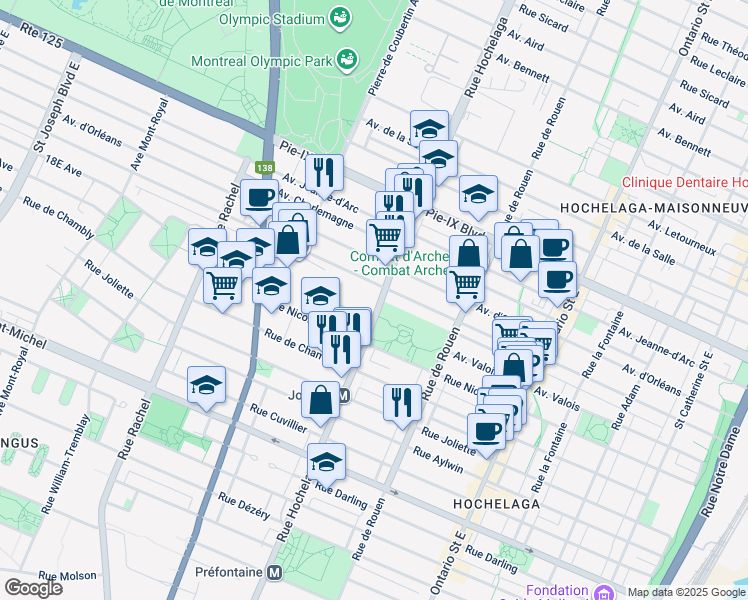 map of restaurants, bars, coffee shops, grocery stores, and more near 3845 Rue Hochelaga in Montréal