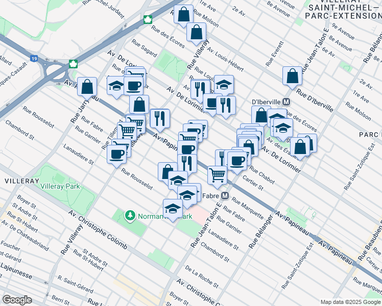 map of restaurants, bars, coffee shops, grocery stores, and more near in Montréal