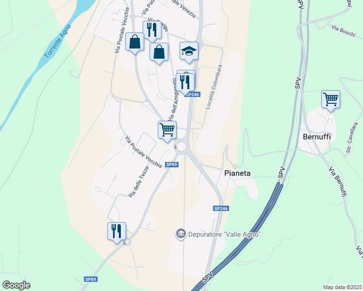 map of restaurants, bars, coffee shops, grocery stores, and more near 12 Via del Commercio in Trissino