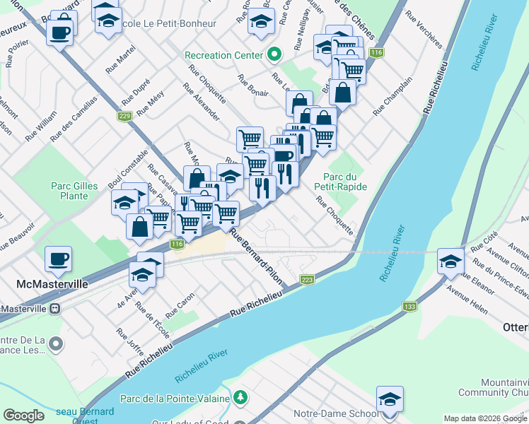 map of restaurants, bars, coffee shops, grocery stores, and more near 53 Boulevard Sir-Wilfrid-Laurier in Beloeil