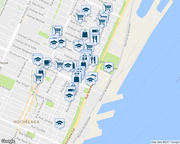 map of restaurants, bars, coffee shops, grocery stores, and more near 565 Avenue de la Salle in Montréal