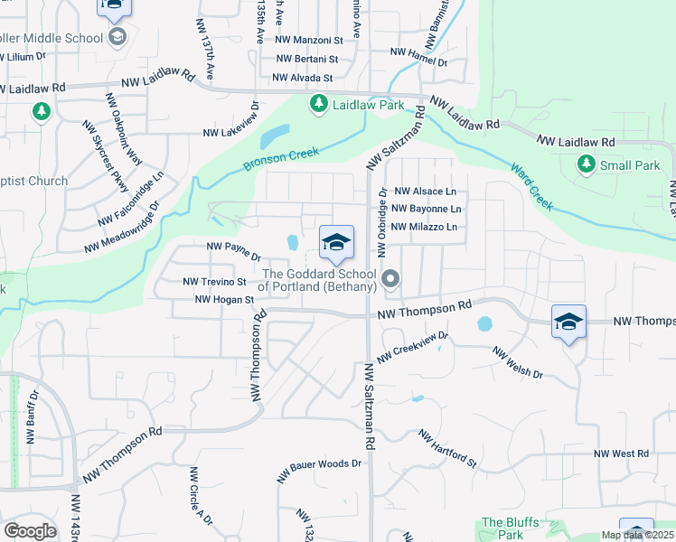 map of restaurants, bars, coffee shops, grocery stores, and more near 4155 Northwest Saltzman Road in Portland
