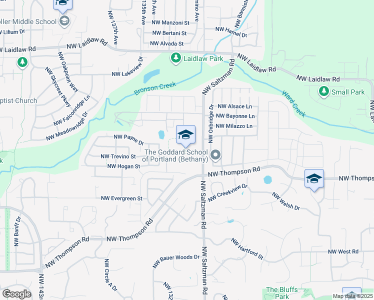 map of restaurants, bars, coffee shops, grocery stores, and more near 4155 Northwest Saltzman Road in Portland