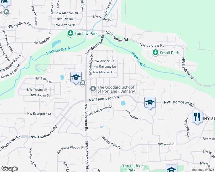 map of restaurants, bars, coffee shops, grocery stores, and more near 12714 Northwest Forest Spring Lane in Portland