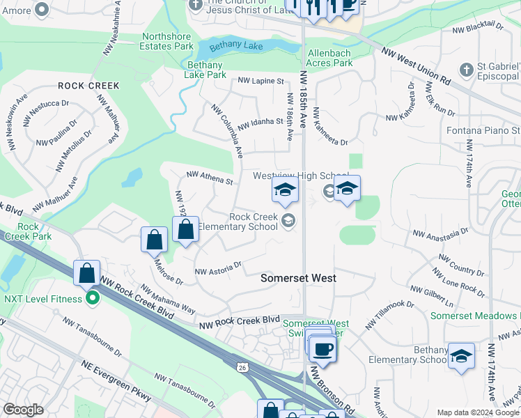 map of restaurants, bars, coffee shops, grocery stores, and more near 4220 Northwest Carlton Court in Portland