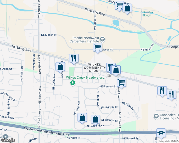 map of restaurants, bars, coffee shops, grocery stores, and more near 15723 Northeast Beech Street in Portland