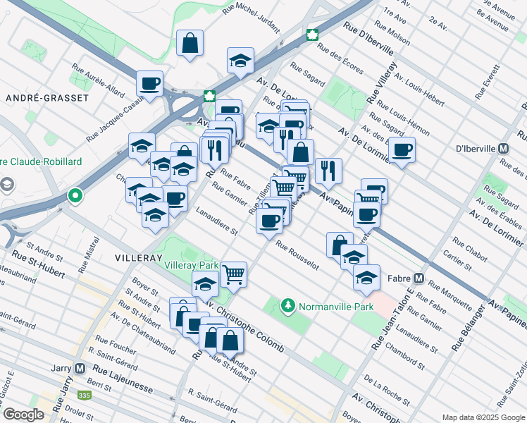 map of restaurants, bars, coffee shops, grocery stores, and more near 7875 Rue Garnier in Montréal
