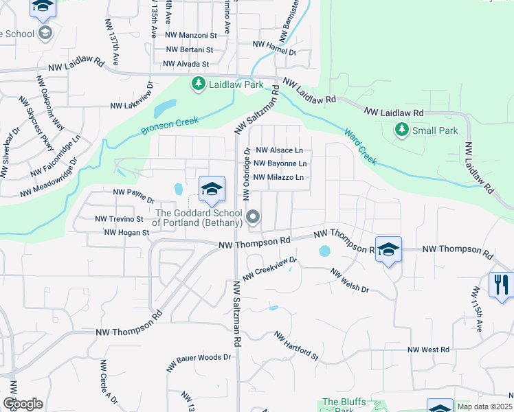 map of restaurants, bars, coffee shops, grocery stores, and more near 4217 Northwest 128th Avenue in Portland