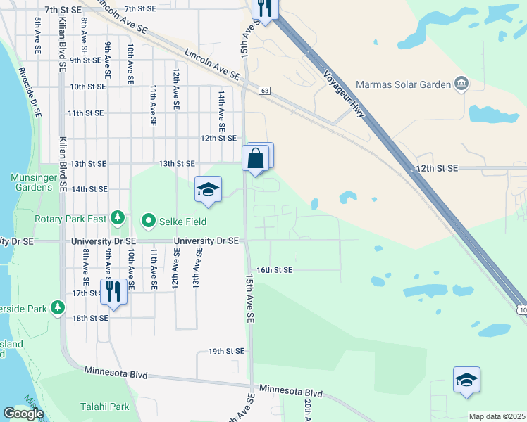 map of restaurants, bars, coffee shops, grocery stores, and more near 1512 14th Street Southeast in St. Cloud