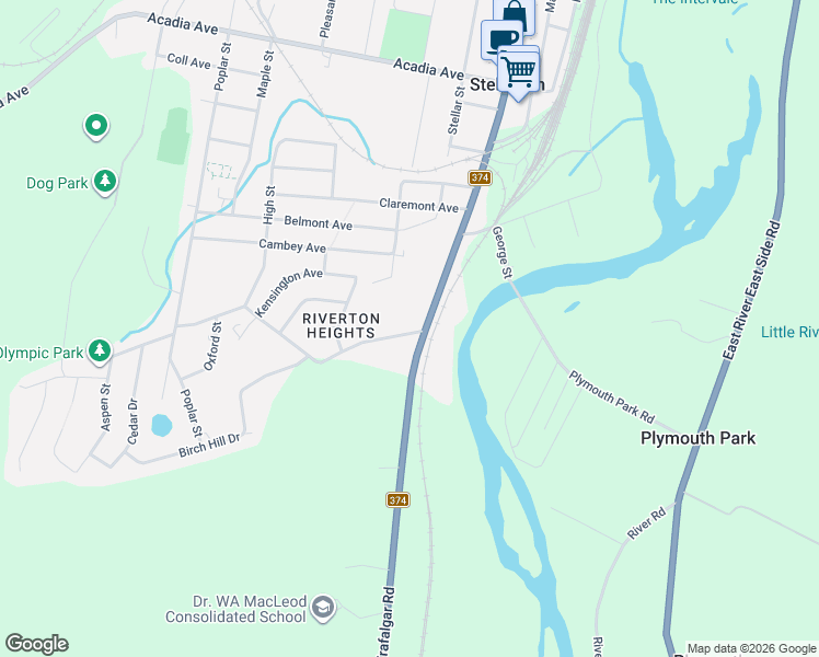 map of restaurants, bars, coffee shops, grocery stores, and more near 10 Weir Avenue in Stellarton
