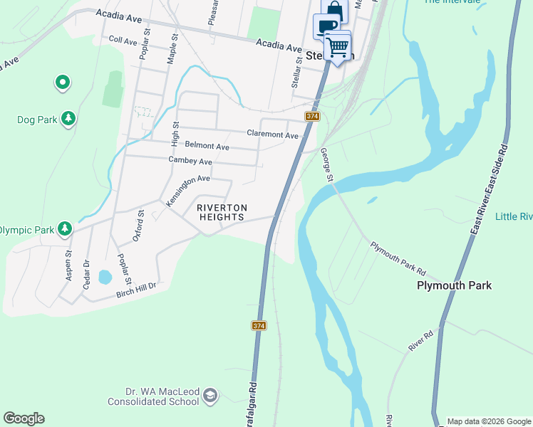 map of restaurants, bars, coffee shops, grocery stores, and more near 10 Weir Avenue in Stellarton