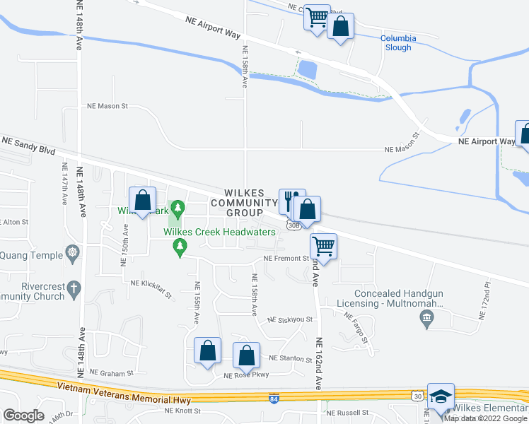 map of restaurants, bars, coffee shops, grocery stores, and more near 15910 NE Sandy Blvd in Portland