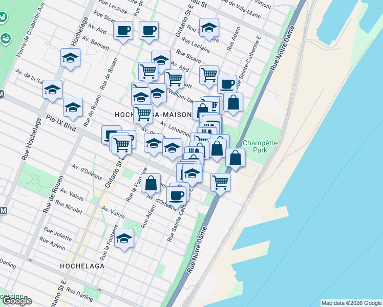 map of restaurants, bars, coffee shops, grocery stores, and more near 1458 Avenue de la Salle in Montréal