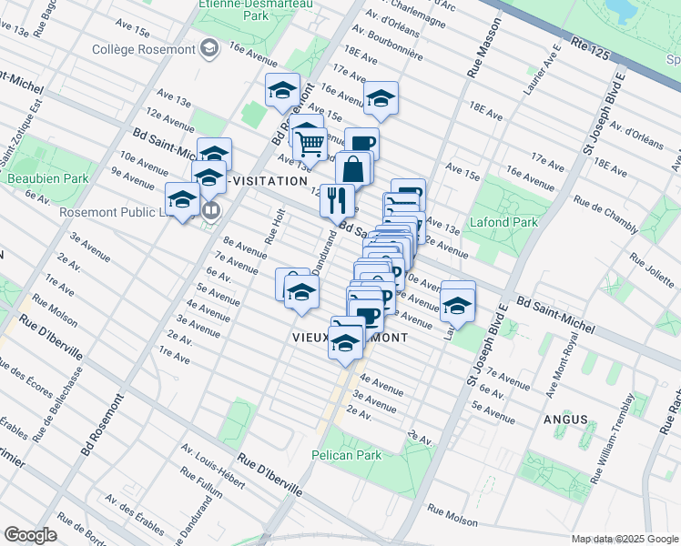 map of restaurants, bars, coffee shops, grocery stores, and more near in Montréal