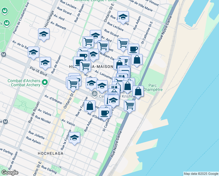 map of restaurants, bars, coffee shops, grocery stores, and more near in Montreal