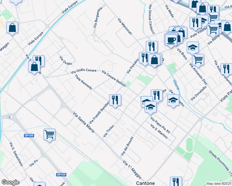 map of restaurants, bars, coffee shops, grocery stores, and more near 8 Via Fratelli Bandiera in Nerviano