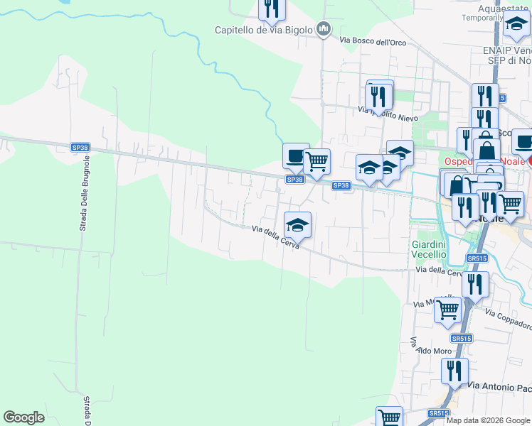 map of restaurants, bars, coffee shops, grocery stores, and more near 11 Vicolo Michelangelo Buonarroti in Noale