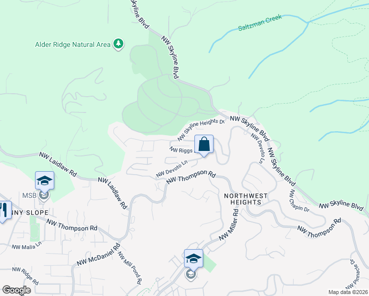 map of restaurants, bars, coffee shops, grocery stores, and more near 4030 Northwest Riggs Drive in Portland